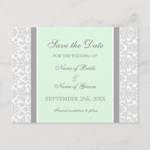 MInt Damask Save the Date Wedding Postcards