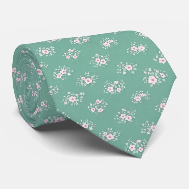 Mint Ditsy Floral Tie (Rolled)
