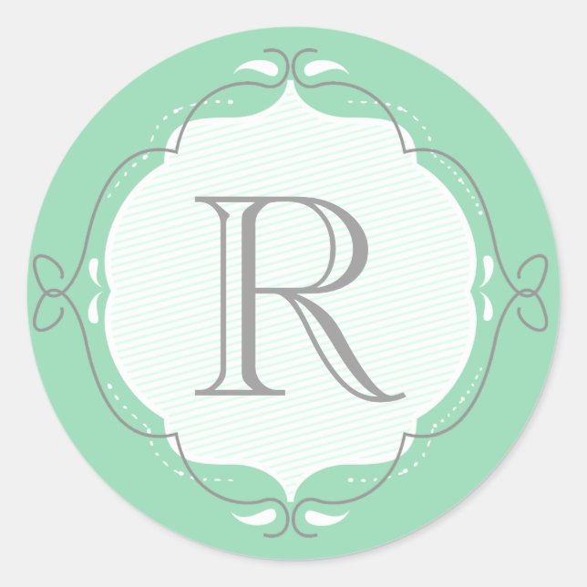 Mint Doodled Frame Monogram Envelope Seal (Front)