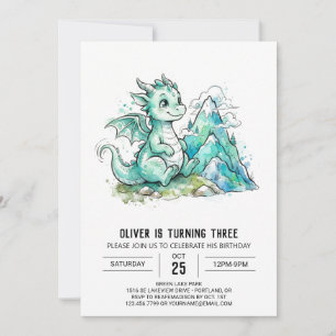 Mint Dragon Mountains Birthday Invitation