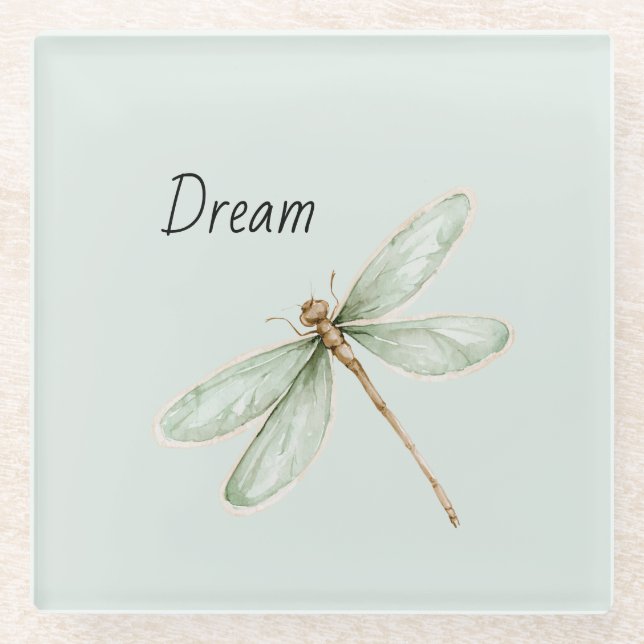 Mint Dream Dragonfly Glass Coaster (Front)