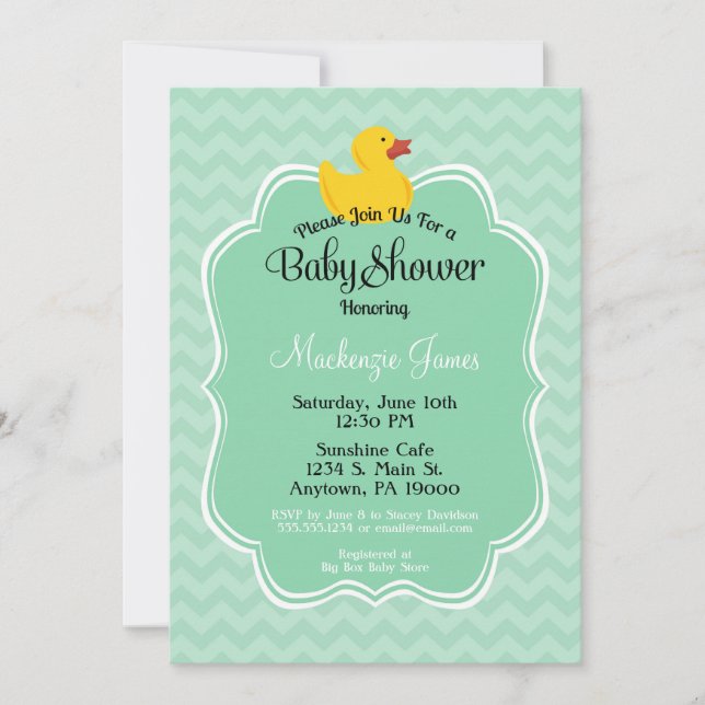 Mint Duck Baby Shower Invitation Gender Neutral (Front)