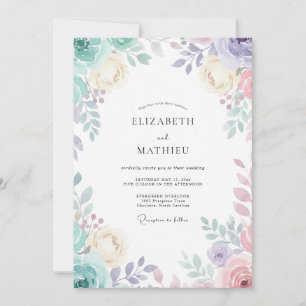 Mint Dusty Lilac Blossom Wedding Invitation