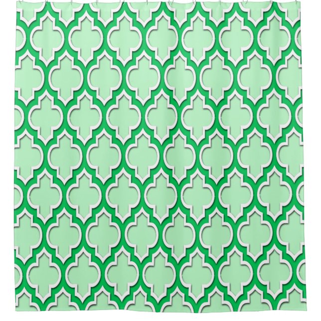 Mint Emerald Green White XL Moroccan #4DS Shower Curtain (Front)