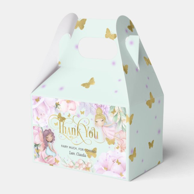 mint enchanted garden fairy, butterfly birthday  favour box (Front Side)