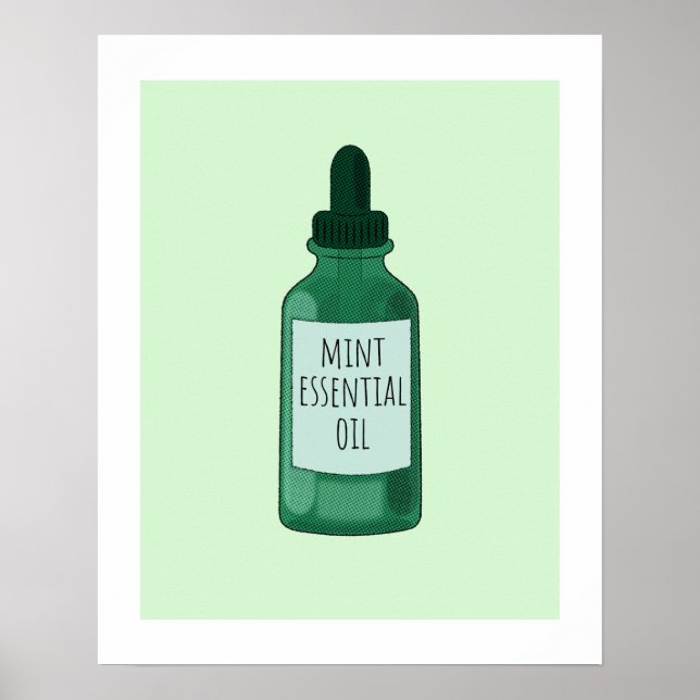 Mint Essential Oil Bottle Drawing Poster (Front)