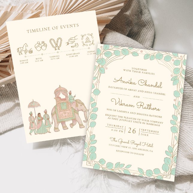 Mint Eucalyptus Elephant Baraat Indian Wedding Invitation (Creator Uploaded)