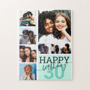 Mint Family Friends Photo Collage Happy Birthday Jigsaw Puzzle