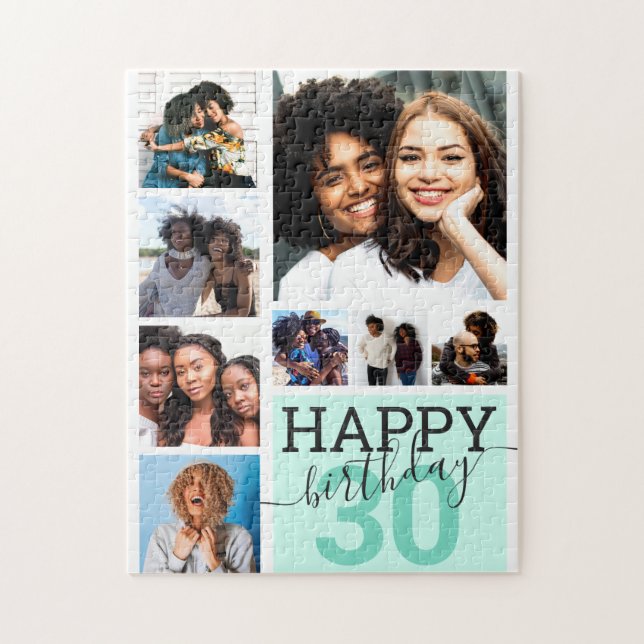 Mint Family Friends Photo Collage Happy Birthday Jigsaw Puzzle (Vertical)