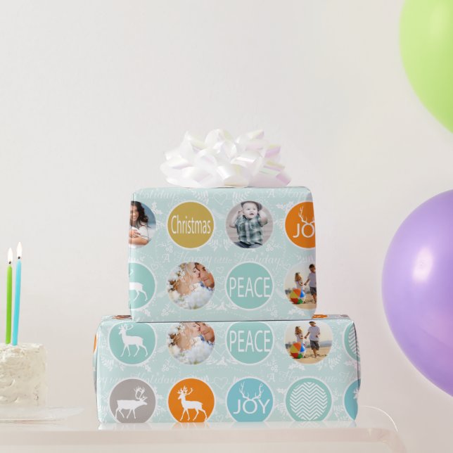 Mint Family Photo Reindeer Christmas Merry Bright Wrapping Paper (Party Gifts)