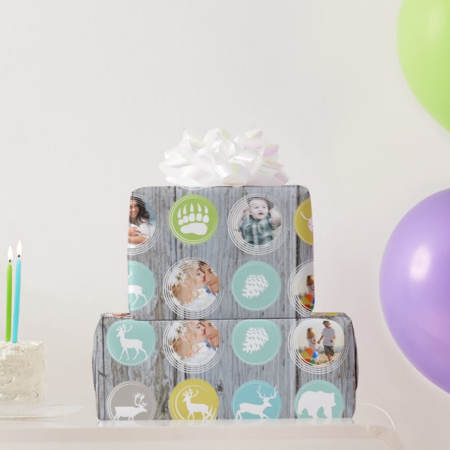 Mint Family Photo Reindeer Christmas Merry Bright Wrapping Paper (Party Gifts)