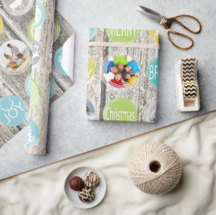 Mint Family Photo Reindeer Christmas Merry Bright Wrapping Paper