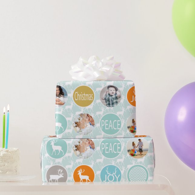 Mint Family Photo Reindeer Christmas Merry Bright Wrapping Paper (Party Gifts)