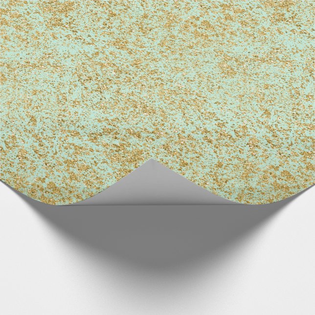 Mint & Faux Gold Glitter Dust Wrapping Paper (Corner)