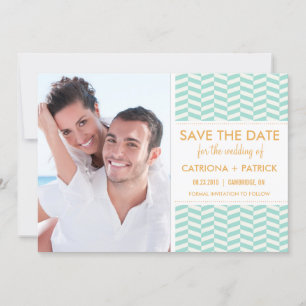 Mint Fishbone Pattern Save the Date Announcements