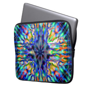 Mint flaming ball under acrylic piece out of focus laptop sleeve