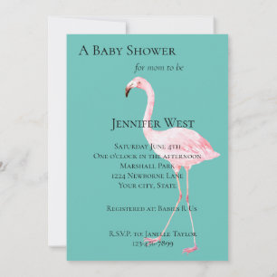 Mint Flamingo Baby Shower Invitation