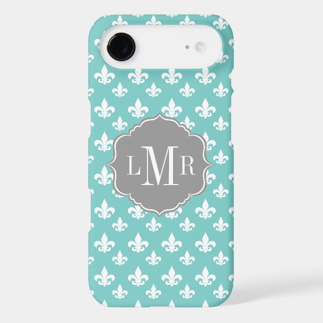 Mint Fleur De Lis Pattern Monogram Case-Mate iPhone Case (Back)