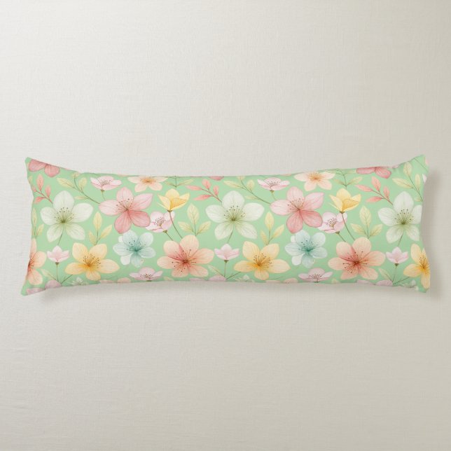 Mint Floral Body Pillow (Front)