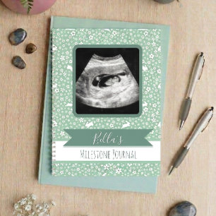Mint Floral Bunnies with Photo   Premium Milestone Notebook