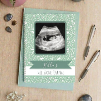 Mint Floral Bunnies with Photo | Premium Milestone Notebook