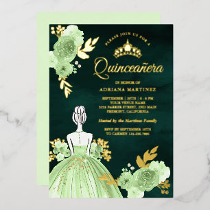 Mint Floral Dress Emerald Green Quinceanera Gold