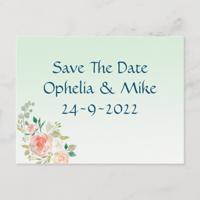 Mint floral elegant save the date Postcard (Front)