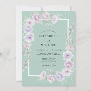 Mint Floral Garland Romance Wedding Invitation