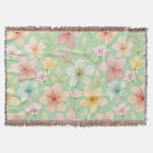 Mint Floral Throw Blanket