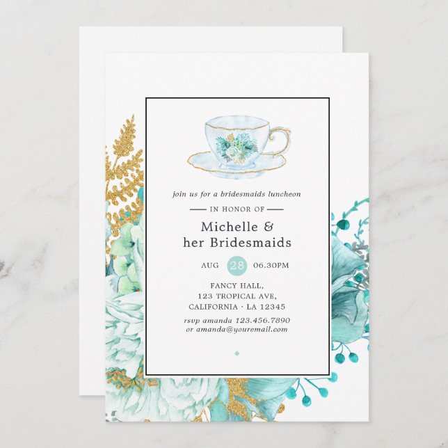 Mint Floral Wedding Bridesmaids Luncheon Invitation (Front/Back)