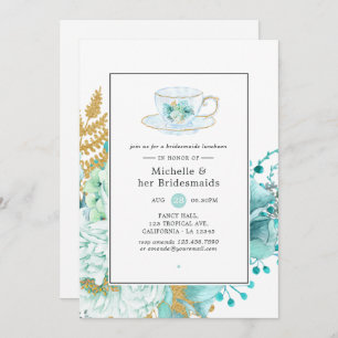 Mint Floral Wedding Bridesmaids Luncheon Invitation