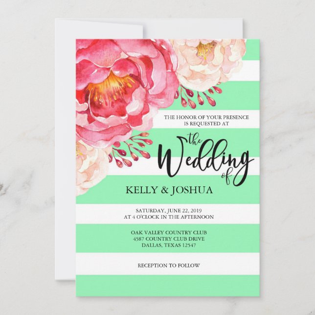 Mint Floral Wedding Invitation (Front)