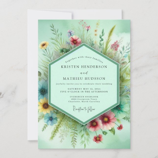 Mint Floral Whimsy Wedding Invitation (Front)