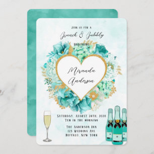 Mint Florals and Gold Foliage Brunch & Bubbly Invitation
