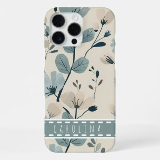 Mint Flower iPhone 16 Case, Personalised Name Case