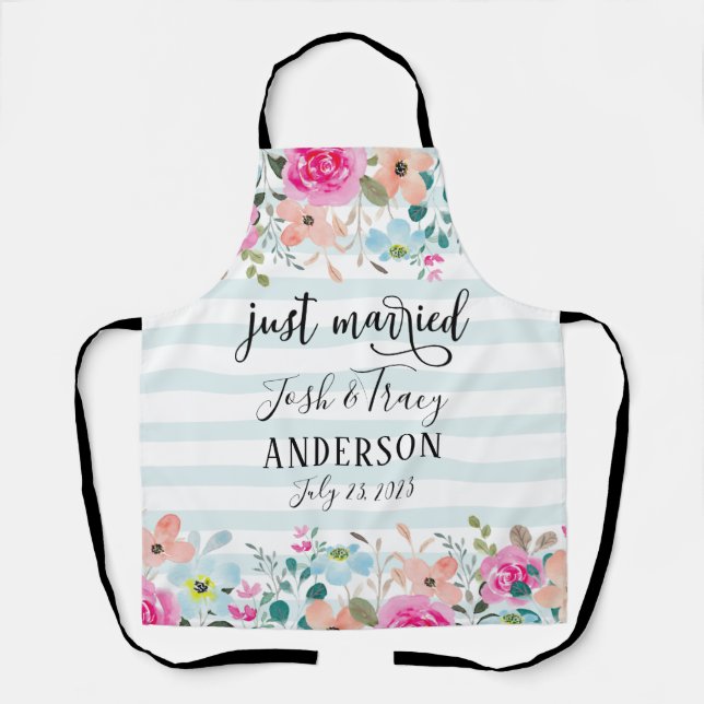 Mint Flower Just Married Announcement Apron (Front)
