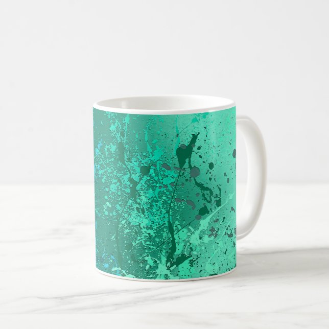 Mint Flurry Abstract Spatter Art Coffee Mug (Front Right)