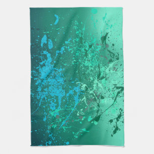 Mint Flurry Abstract Spatter Art Tea Towel
