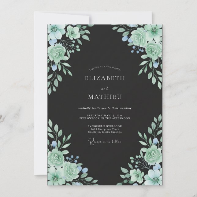 Mint Foliage Black Eucalyptus Wedding Invitation (Front)