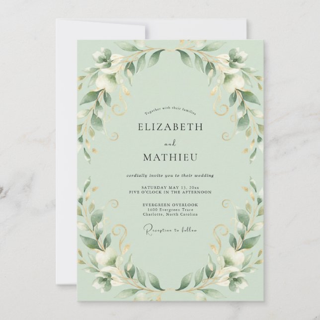 Mint Foliage Eucalyptus Wedding Invitation (Front)