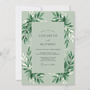 Mint Foliage Greenery Wedding Invitation