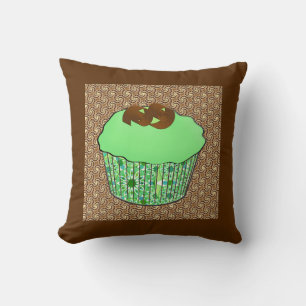 Mint Frosted Chocolate Cupcake, Fractal Background Cushion