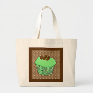 Mint Frosted Chocolate Cupcake, Fractal Background Large Tote Bag