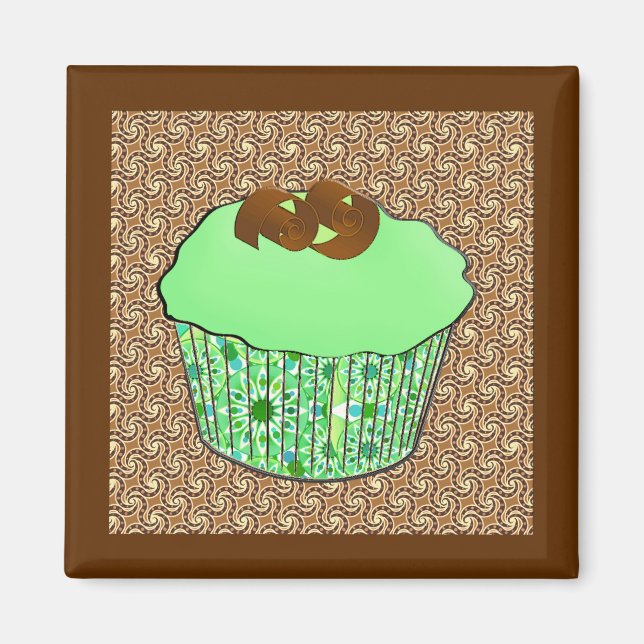 Mint Frosted Chocolate Cupcake, Fractal Background Magnet (Front)
