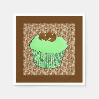 Mint Frosted Chocolate Cupcake, Fractal Background Napkin