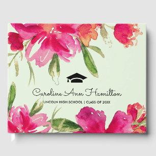 Mint Fuchsia Floral Graduation Guest Book