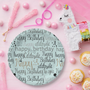 Mint Fun Happy Balloons Birthday Paper Plate