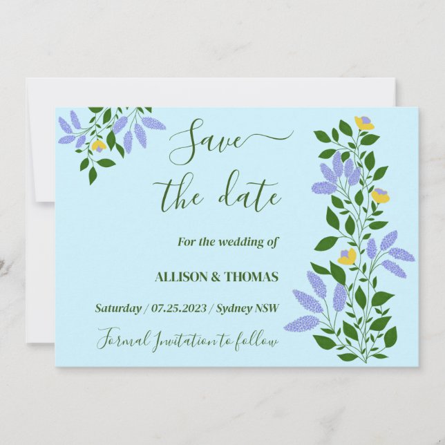 Mint Garden Flowers Wedding Save the date Invitation (Front)