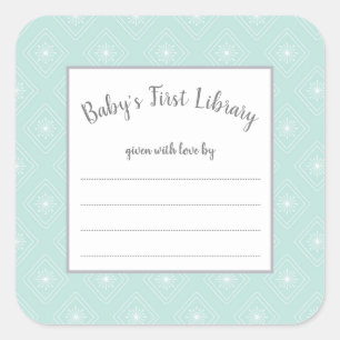 Mint Geometric Neutral Gender baby shower book Square Sticker