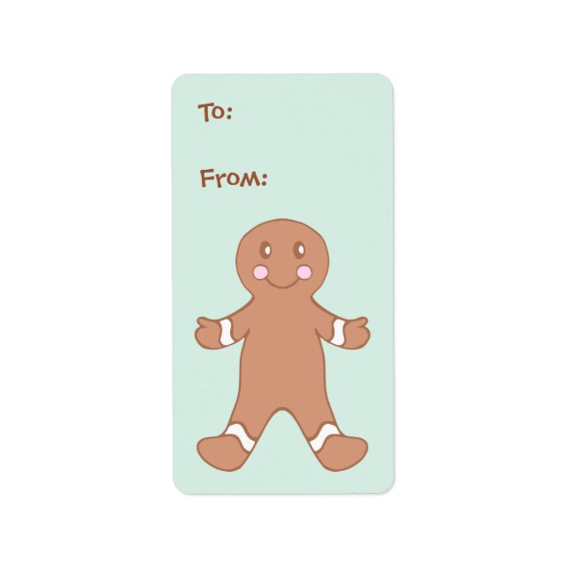 Mint Gingerbread Boy Gift Tag Labels (Front)